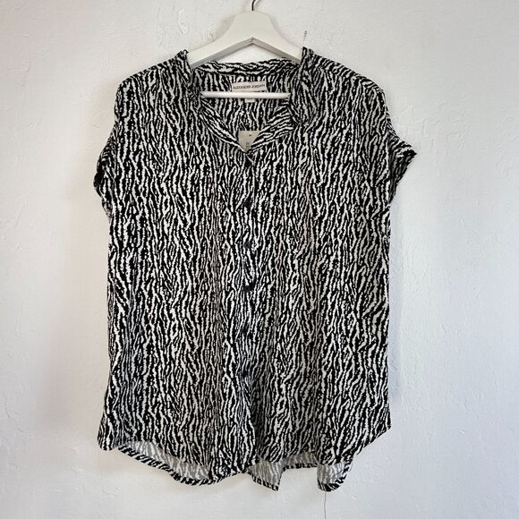 Alexander Jordan Womens Zebra Print Button-Up Shirt Large Rayon Black/White New - Picture 1 of 7